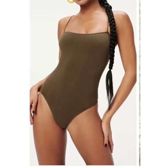 Good American GB0313 Women's Sz 1/2 Mocha Brown Skinny Strap Seamless Bodysuit - Picture 5 of 5